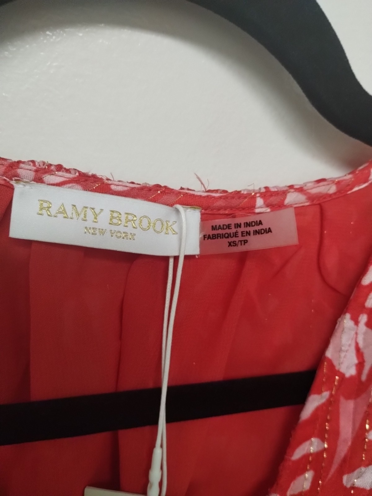 Ramy Brook Printed Ruffle Dress Red And White V Neck Size XS