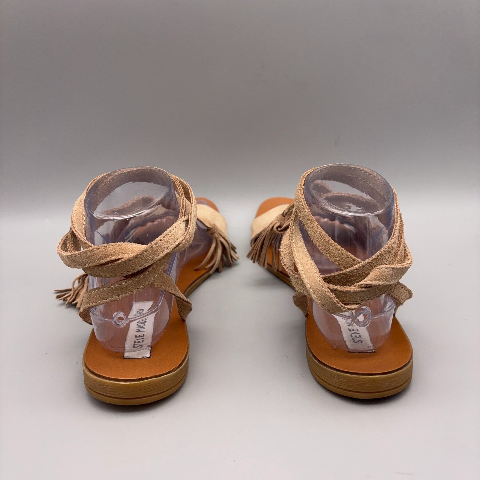Steve Madden Sandals Women 11 Tan Tassel Ankle Wrap Boho Festival