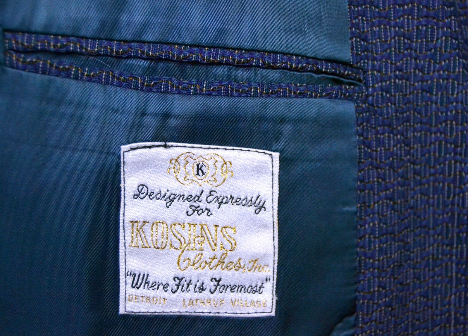 Vintage Royal Blue Wave Jacket with Big Shoulder Pads (Size 48R) By Jhane Barnes