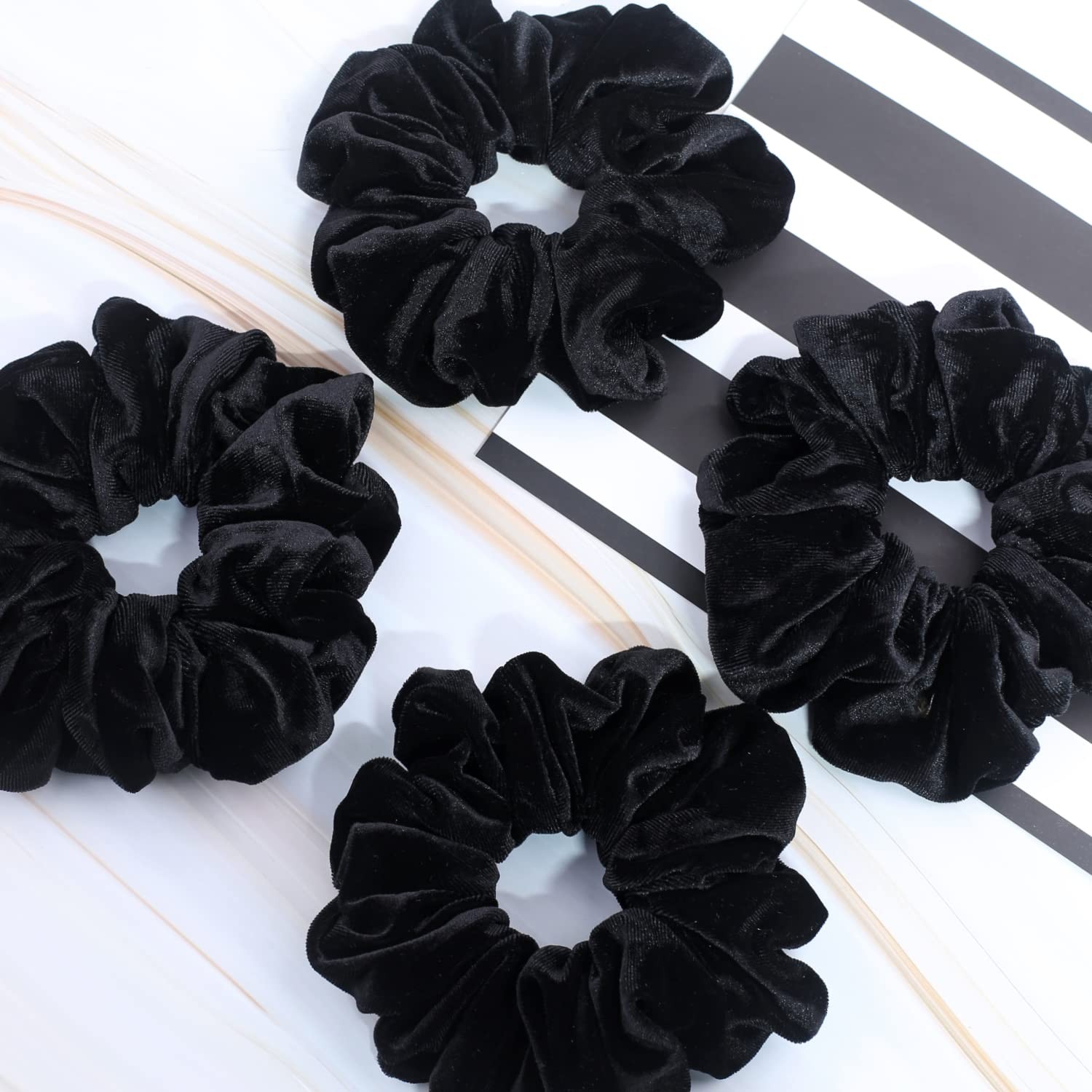 4 PCS Black Extra Large Velvet Scrunchies 6 Inch Jumbo Soft Elastic Hair Tie
