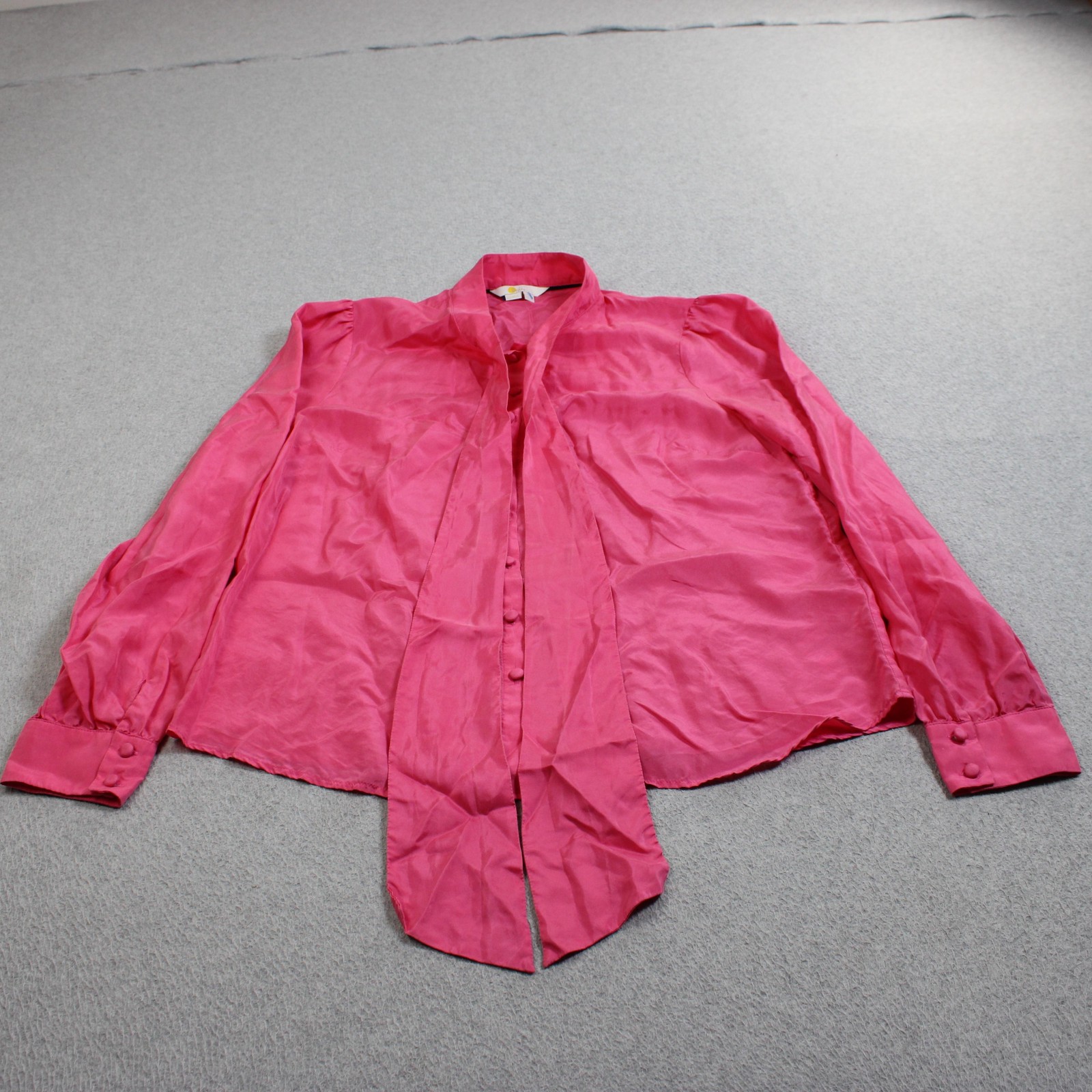 Boden Silk Shirt Women 10 US 14 UK Pink Tie Neck Button Long Sleeve Office Twee