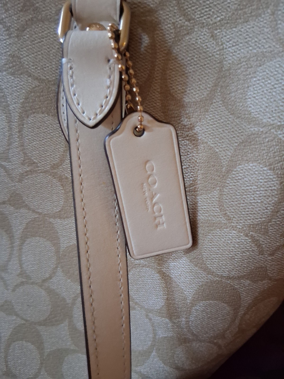 Coach CH504 Cream, Tan Canvas and Leather Signature Gallery Tote Bag Purse