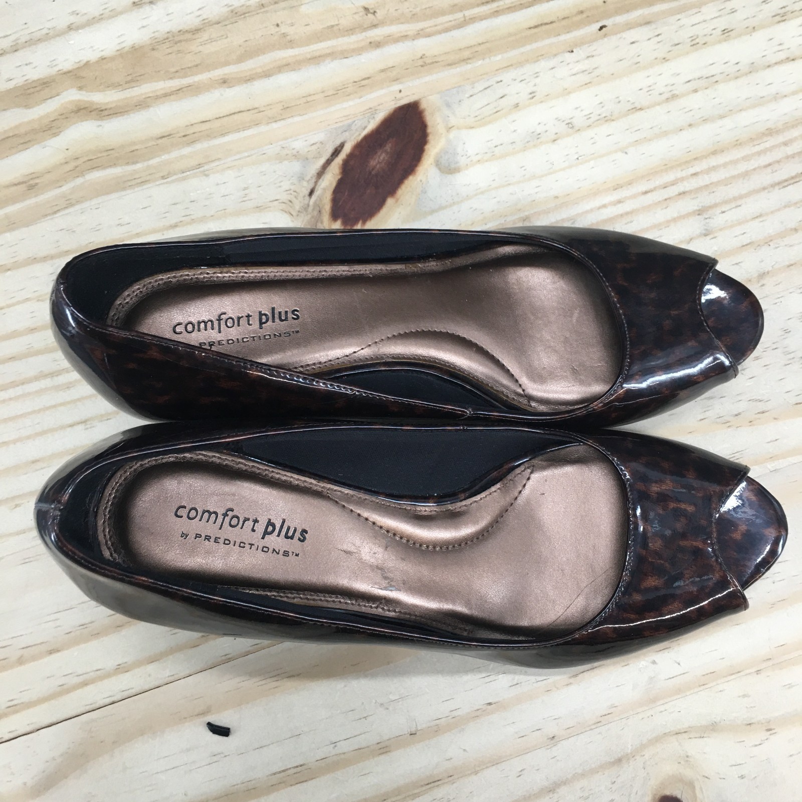 Comfort Plus By Predictions Heels Womens 9.5 Dress Peep Toe Wedge Pumps Brown