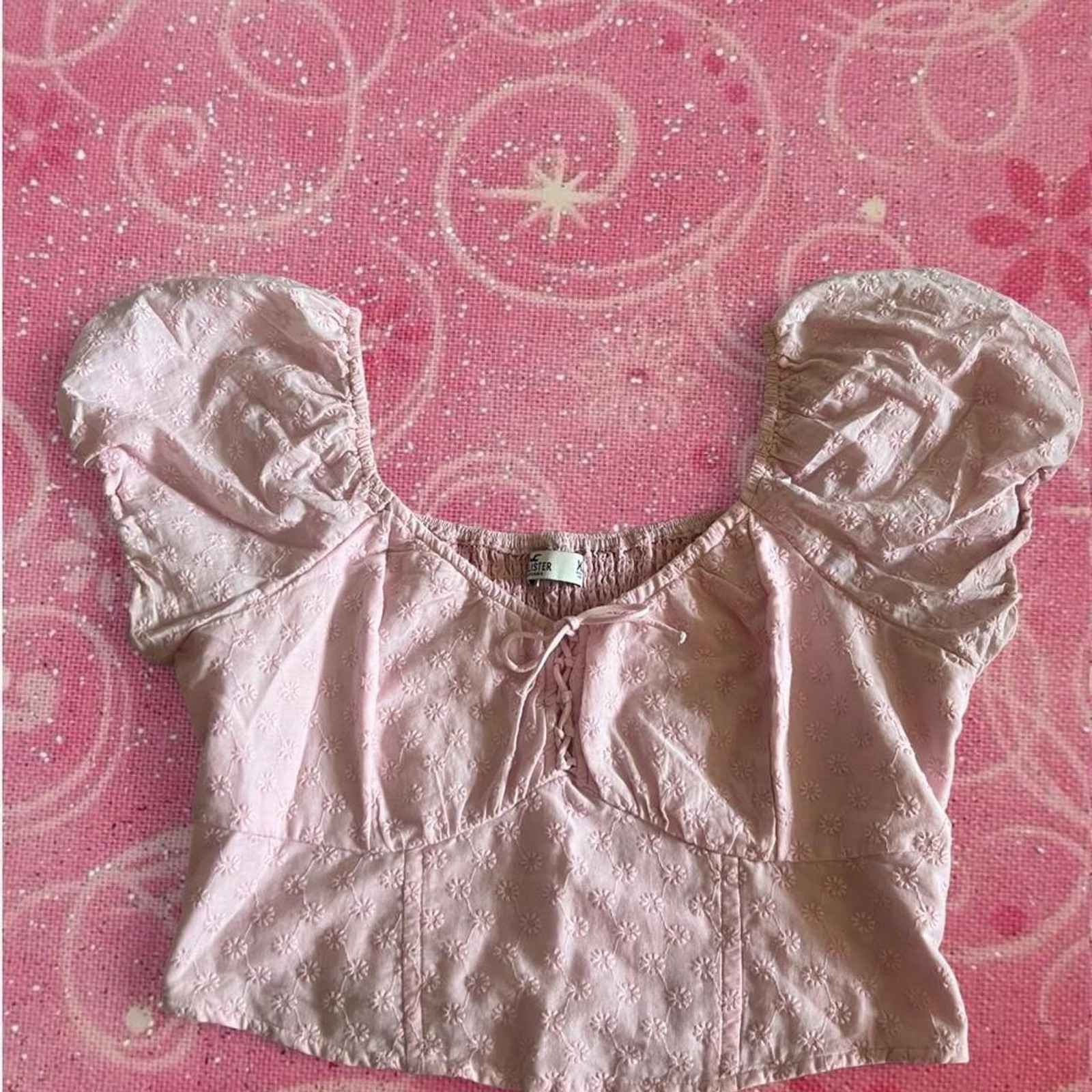Hollister Pink Eyelet Milkmaid Top