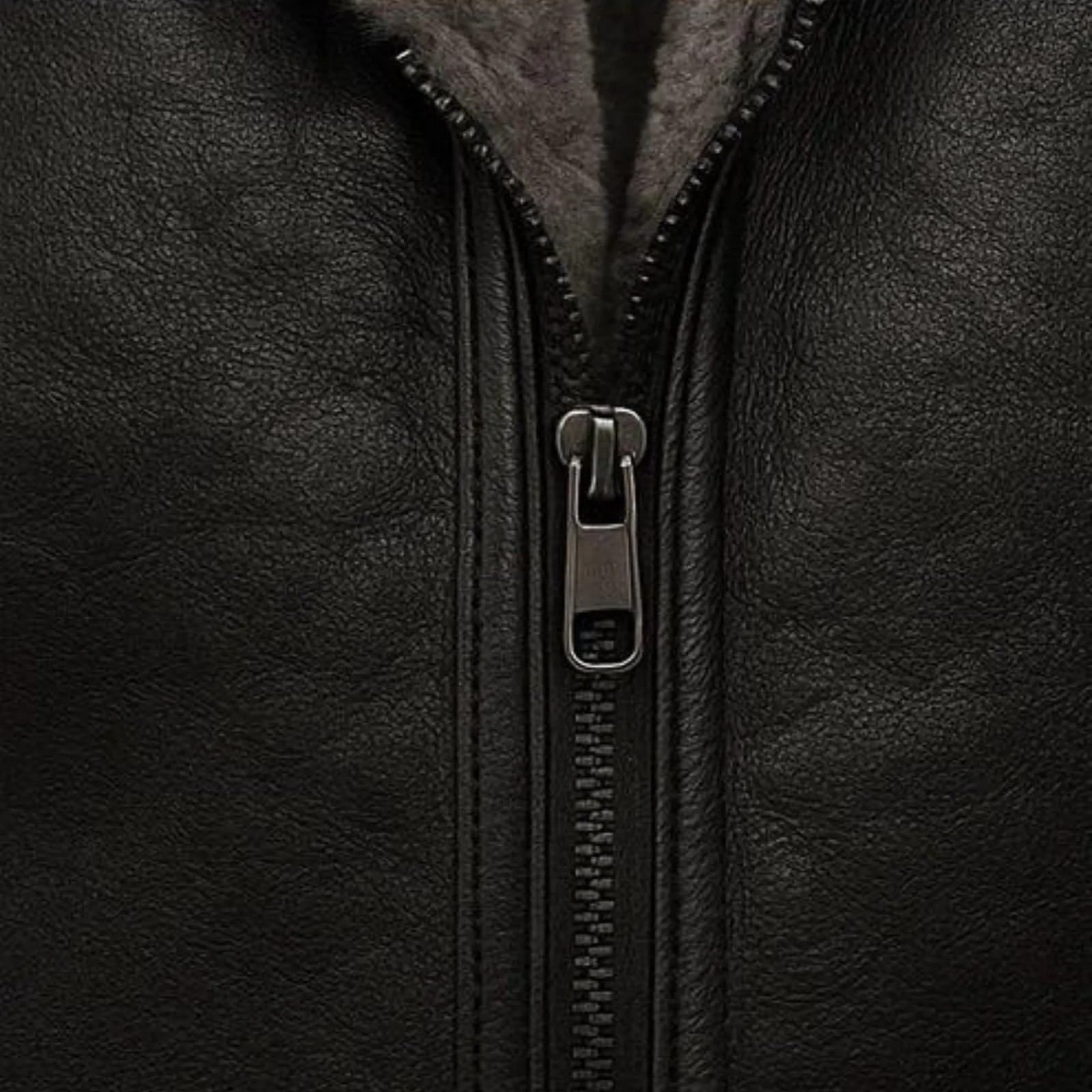 Men’s Black Leather Shearling Jacket Oversized Fur Collar Winter Aviator Coat