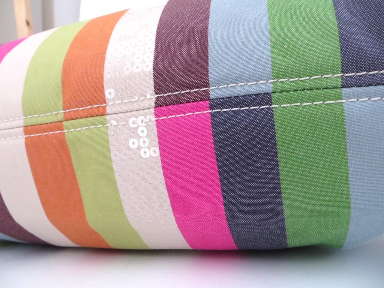New Coach Legacy Striped Pink Green Blue Sequined Rocker Purse Crossbody RARE!