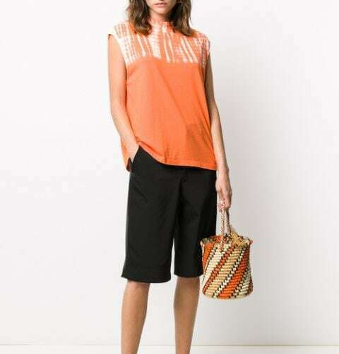 RAQUEL ALLEGRA NWT $198 Orange Tie-Dye Cotton Mock Neck Muscle T-shirt Sz 0 / XS