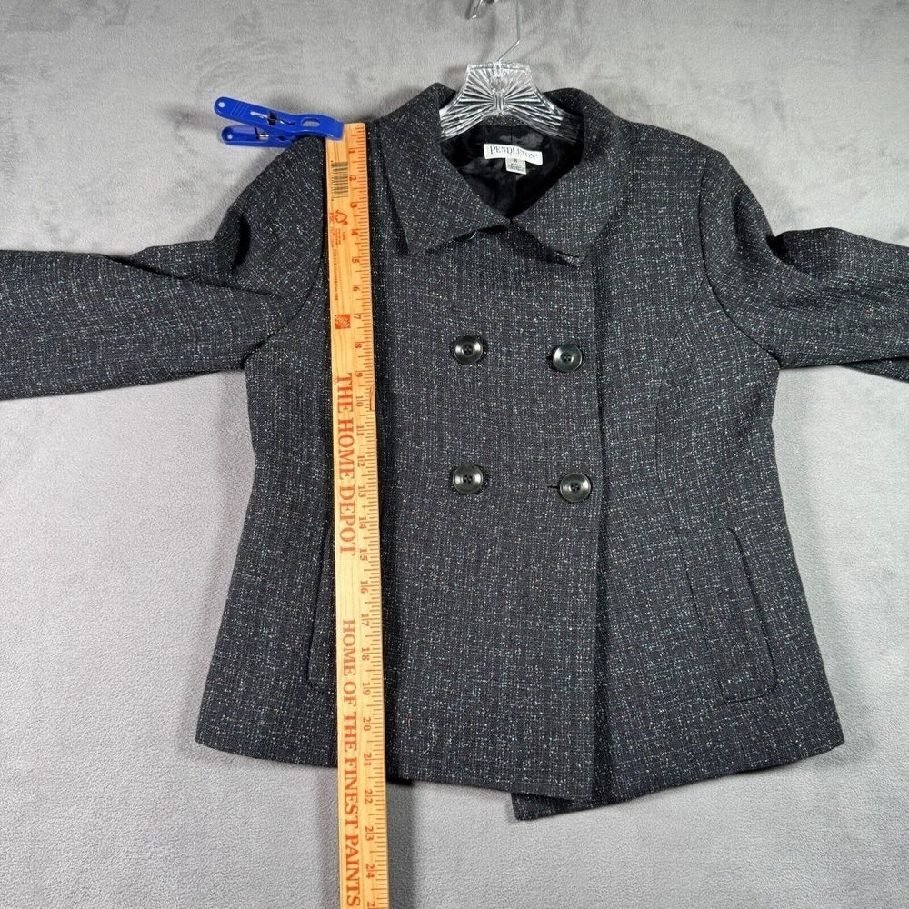 Pendleton Blazer Womens 6 Black Virgin Wool Tweed Double Breasted Jacket Preppy