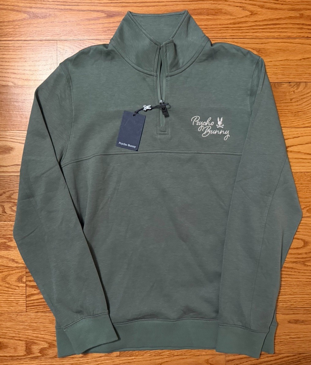 NWT! Mens Psycho Bunny Desert 1/4 Mock Zip 100% Cotton Sea Spray Green S $148