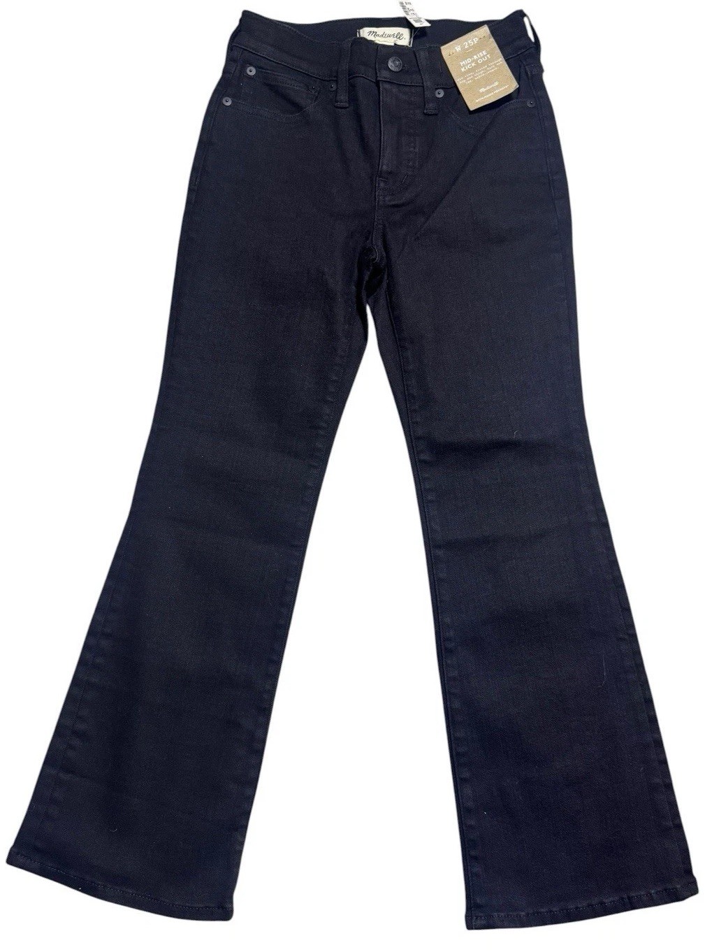 Madewell Womens 25P Mid Rise Kick Out crop Jeans Black Denim NWT