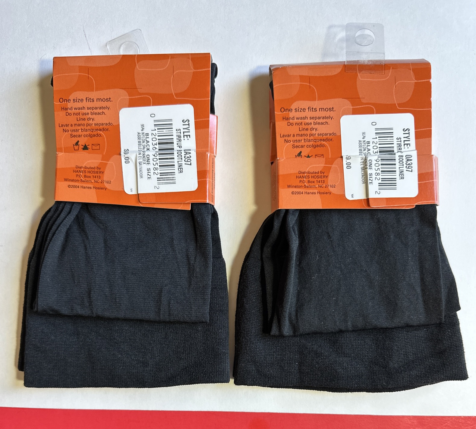 2 Hanes Steps Stirrup Bootliners Black One Size OA397 95% Nylon 5% Spandex NIP