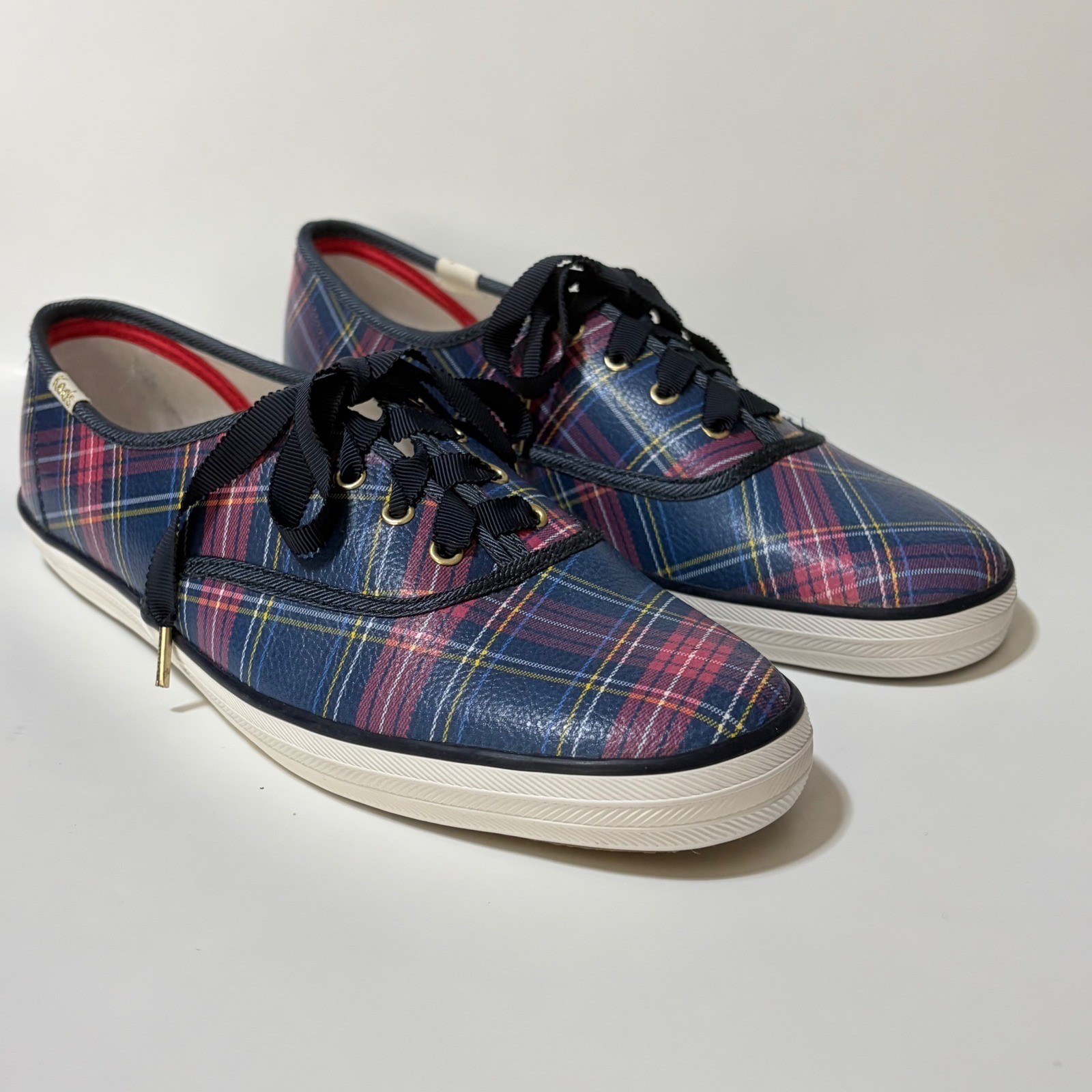 Talbots Exclusive Plaid Leather Sneakers Size 9 Preppy Classic Holiday NWOB