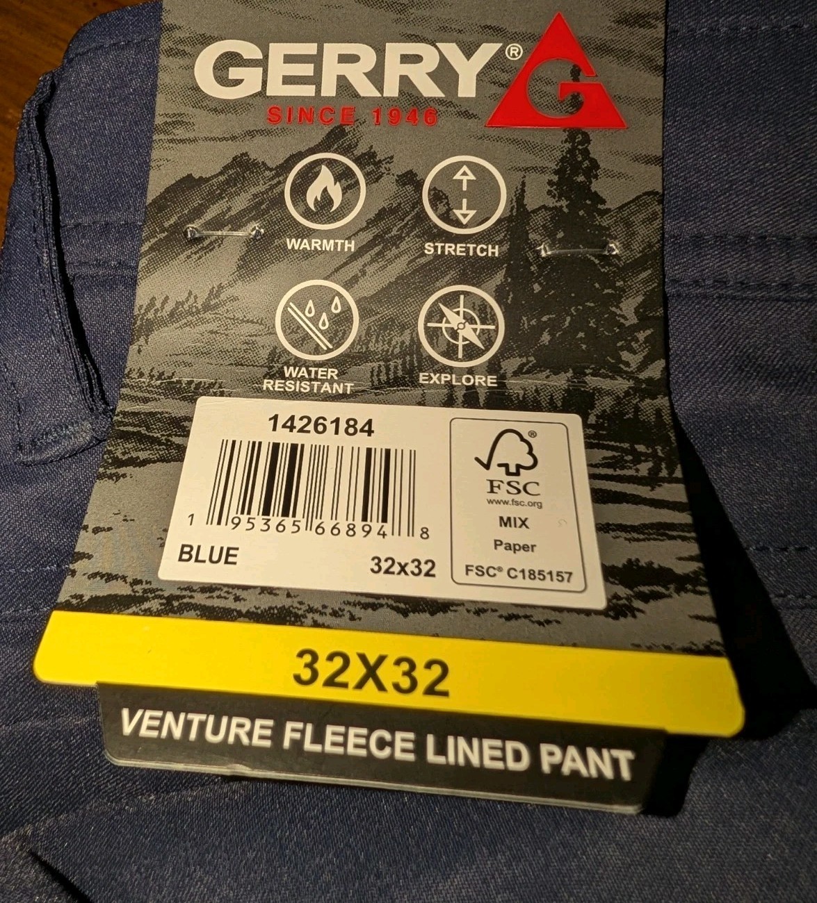Gerry Men’s Fleece Lined Pants Mens 32x 32 Blue Outdoor Water-Repellent