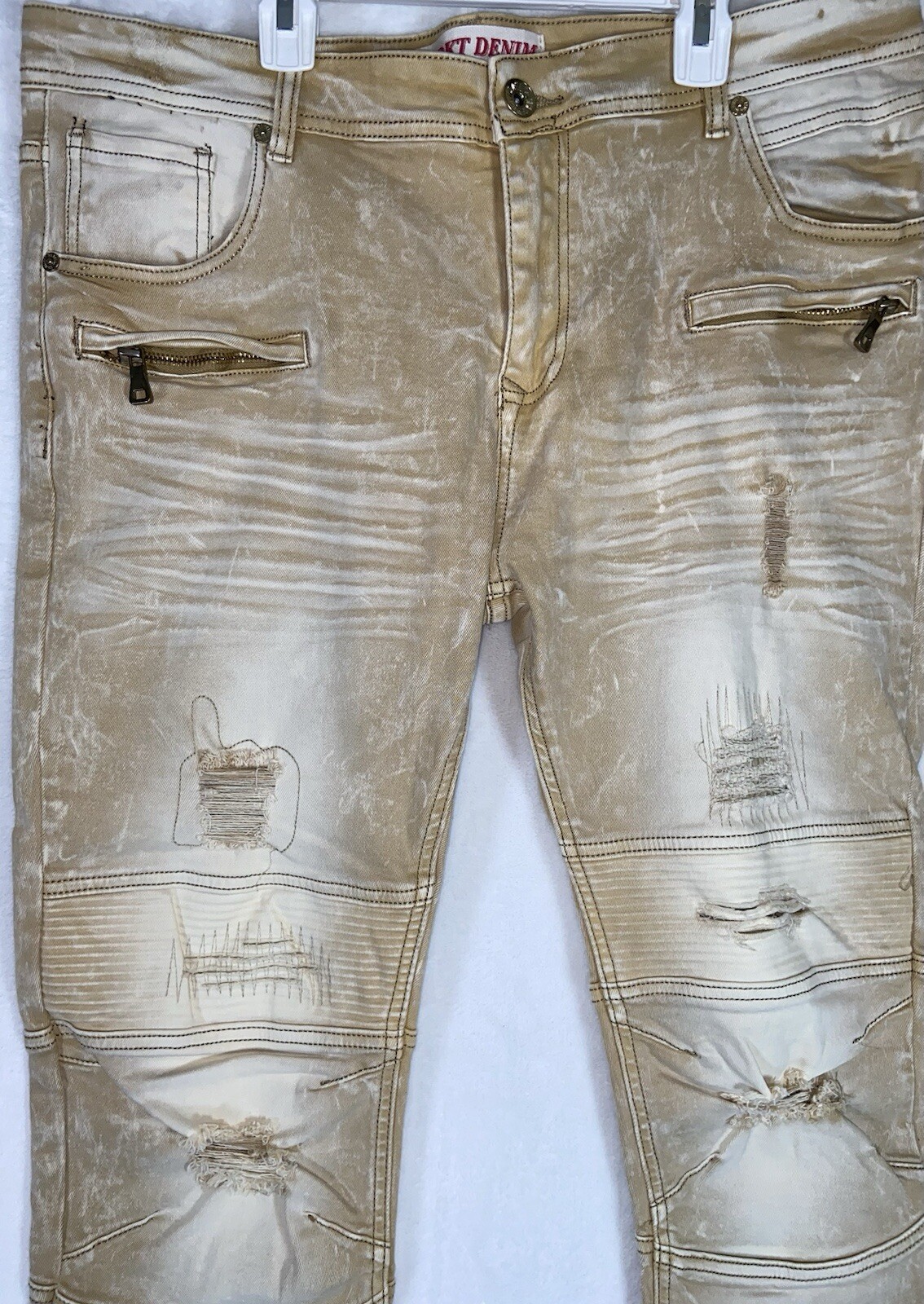 Dstrkt Denim Moto Stretch Jeans Mens Sz 38×34 Comfort Distressed Overdye Zippers