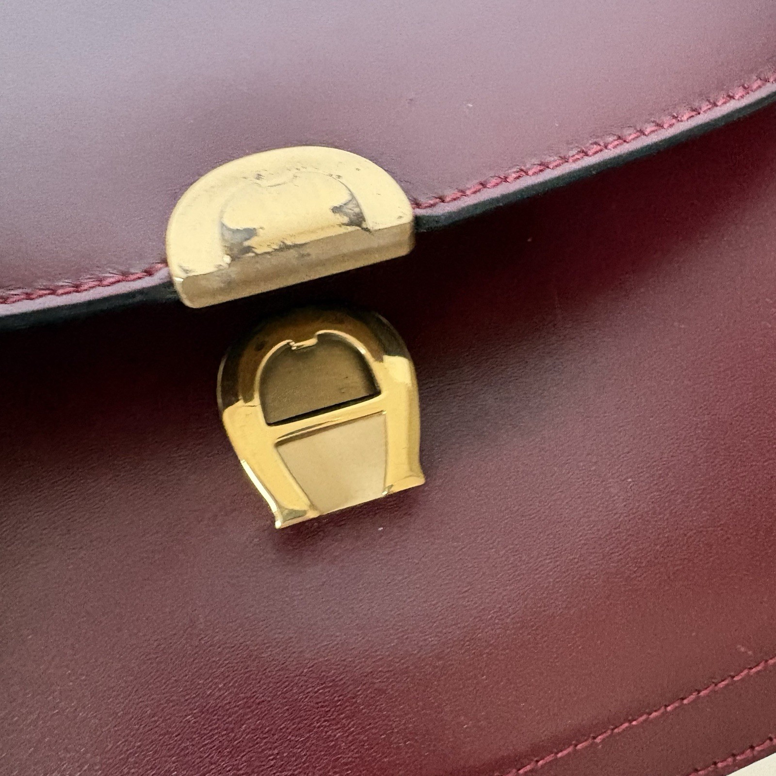 Authentic vintage AIGNER Handbag Leather Burgandy From Japan 0955