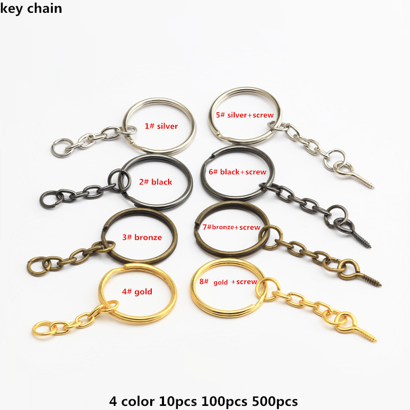 Lot Split Key Ring With Chain Screw Keychain Parts Open Jump 4 Color 10-5000PCS