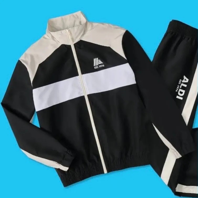 ALDI GEAR Men’s Jogger Tracksuit Set L Black White 100% Polyester Jacket Pants