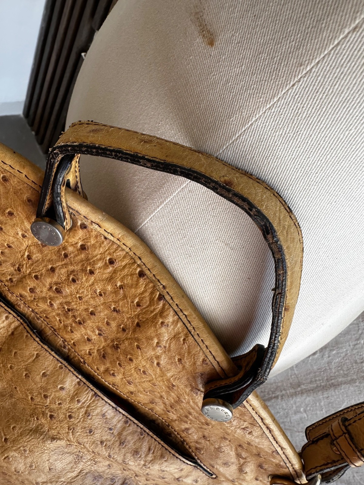 Furla handbag/shoulder bag in beige ostrich-embossed leather