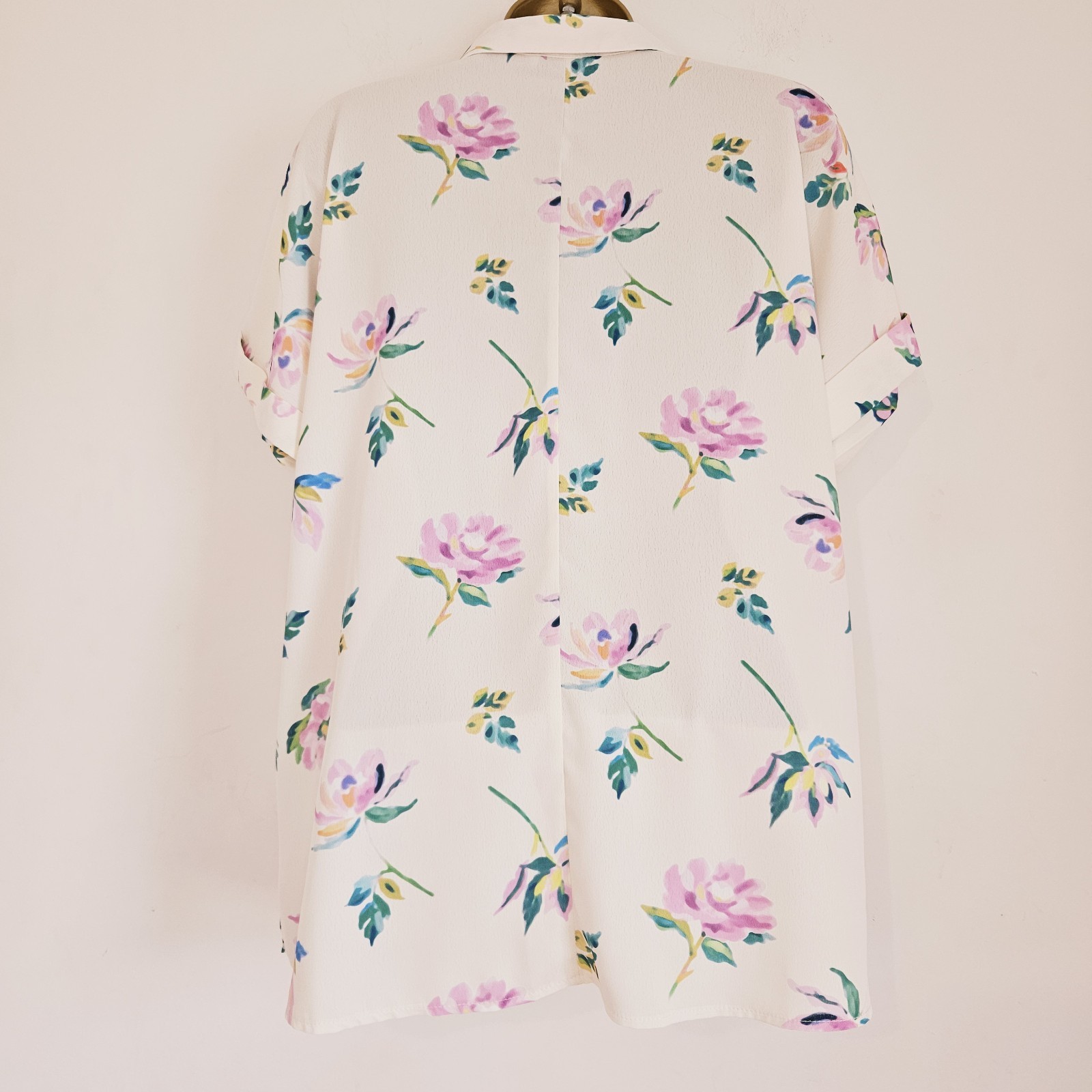 NEW DP 8-22 Crepe Chiffon Collared Floral Print White Pink Blue Green Blouse Top