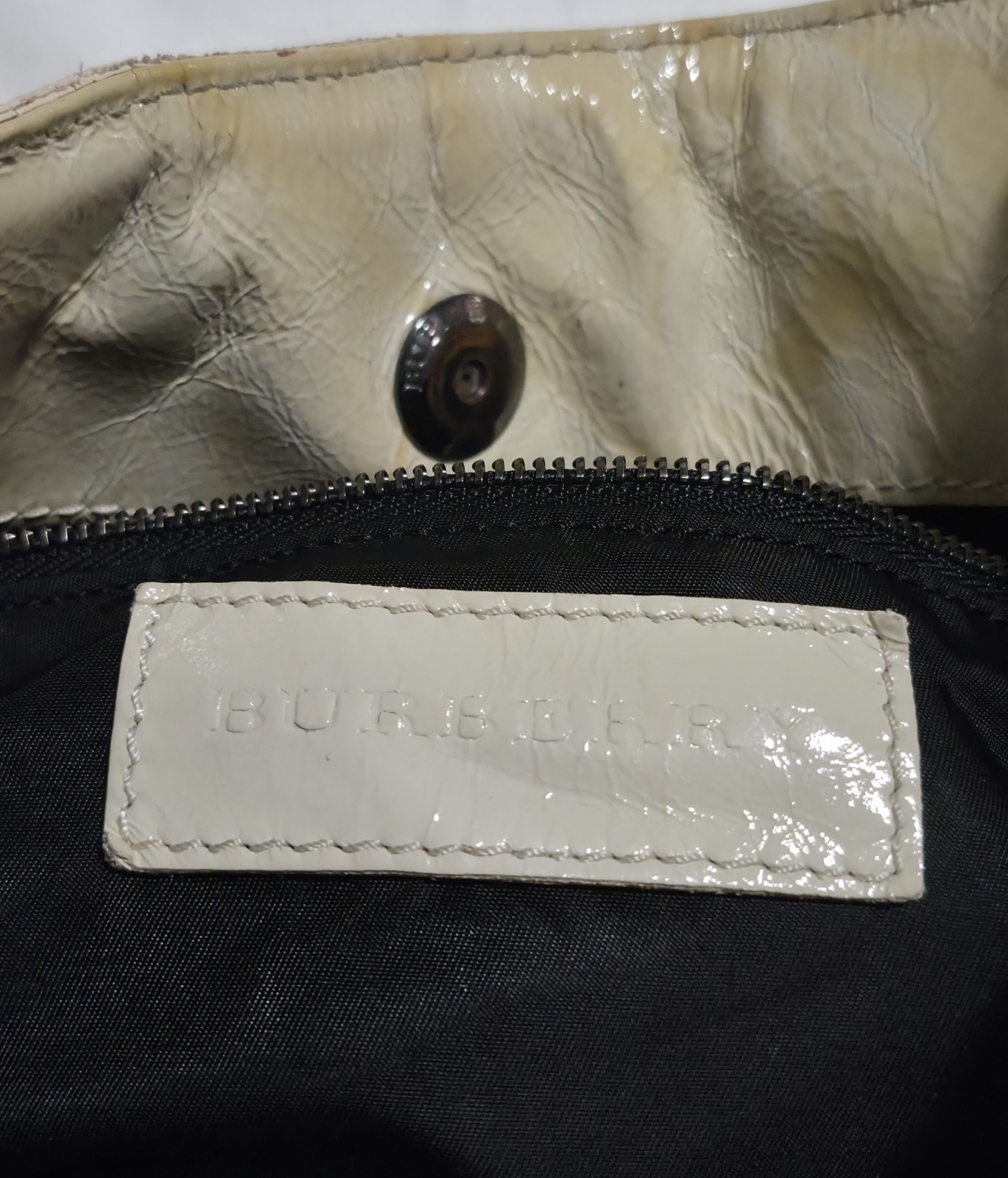 Burberry Checked Gray Nylon & Trimmed Smoke Patent Leather Shoulder Hobo Bag
