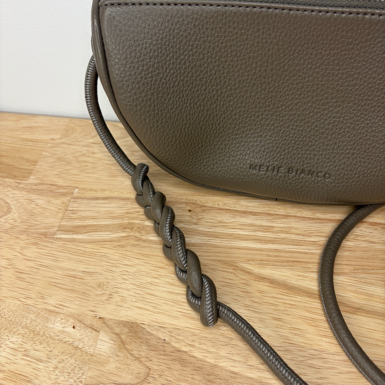 Melie Bianco Dark Beige Braided Cross Body Bag Small Vegan