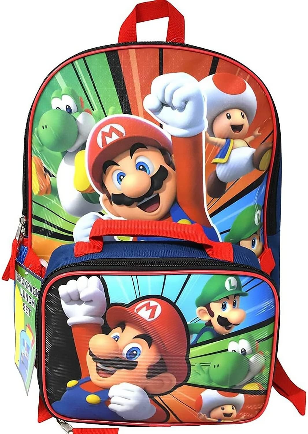 Super Mario 16 Inches Large Backpack With Lunch Bag Set NWT