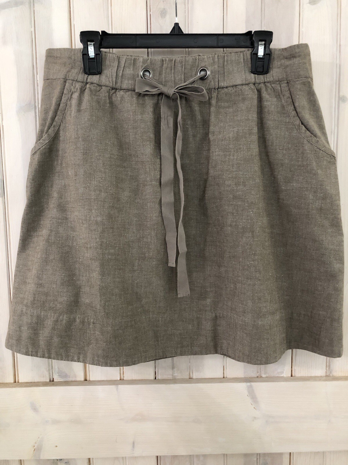 Eileen Fisher Natural Dark Cotton Knee Length Skirt Drawstring Medium EUC