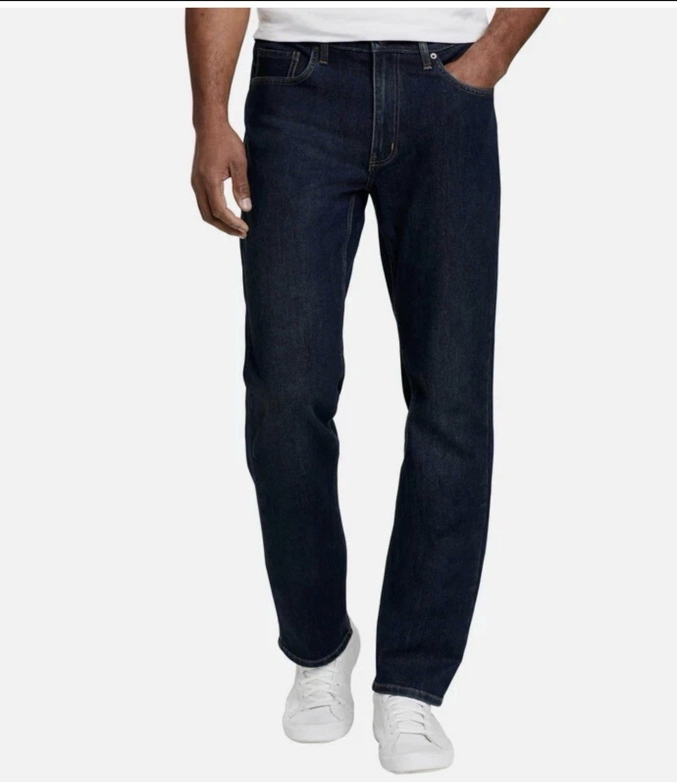 Lands’ End Men’s Dark Wash Blue Denim Jeans Traditional Fit Straight Stretch