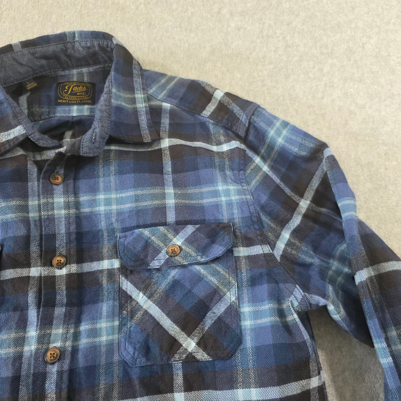 Jachs MFG Heritage Flannel Men’s Blue Plaid Button-Up Shirt Large