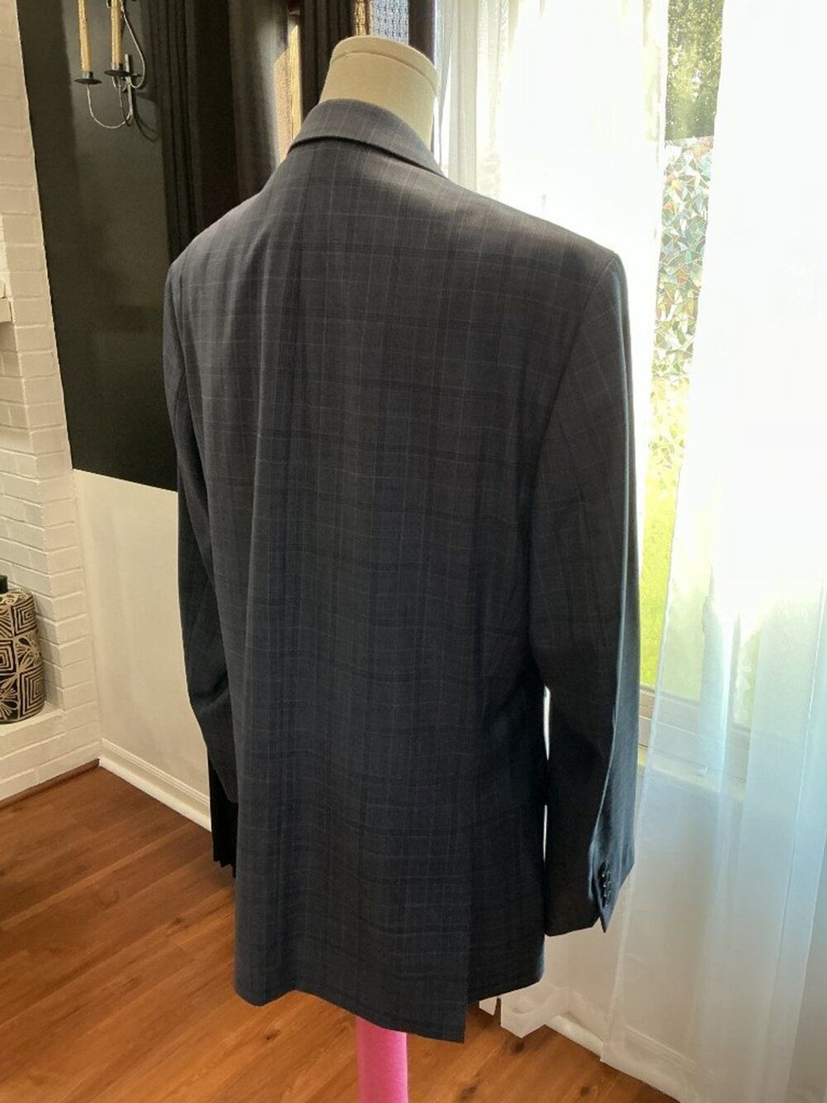 Calvin Klein Men’s Blue Plaid 100% Wool Blazer Sport Coat 42R