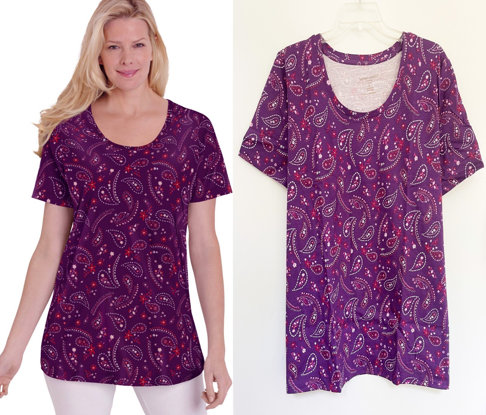 Womens Plus Size 26/28 30/32 34 36 3X 4X 5X COTTON Tunic Top PLUM Length 31″