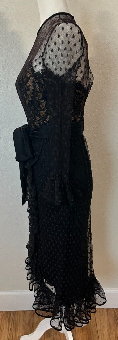 Vintage 60s Jack Bryan Illusion Lace Polka Dot Tulle Flouncy Cocktail Dress