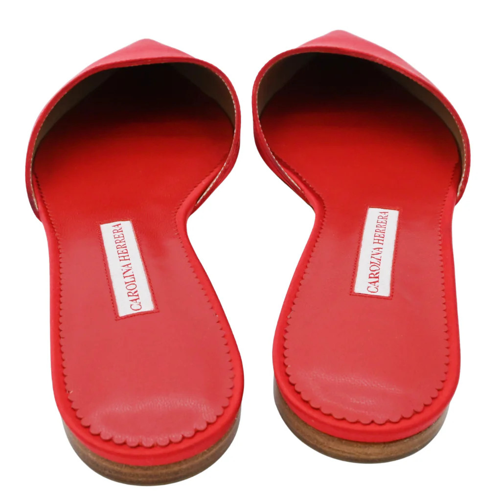 CAROLINA HERRERA | Red Satin Pointed-Toe Mule Flats Size 37