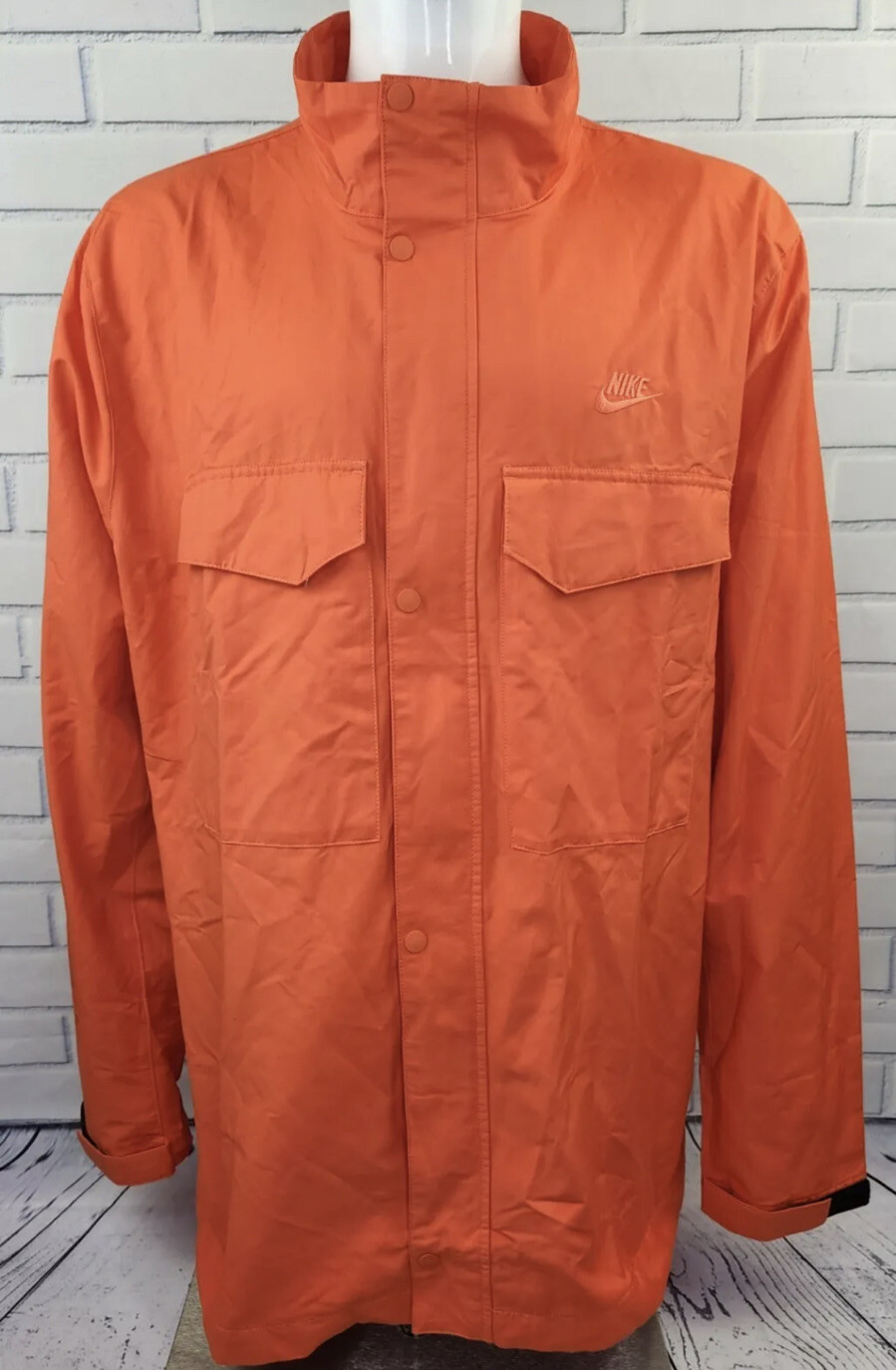 Nike Sportswear Jacket Mens Large Orange Woven M65 Full Zip Button Military New