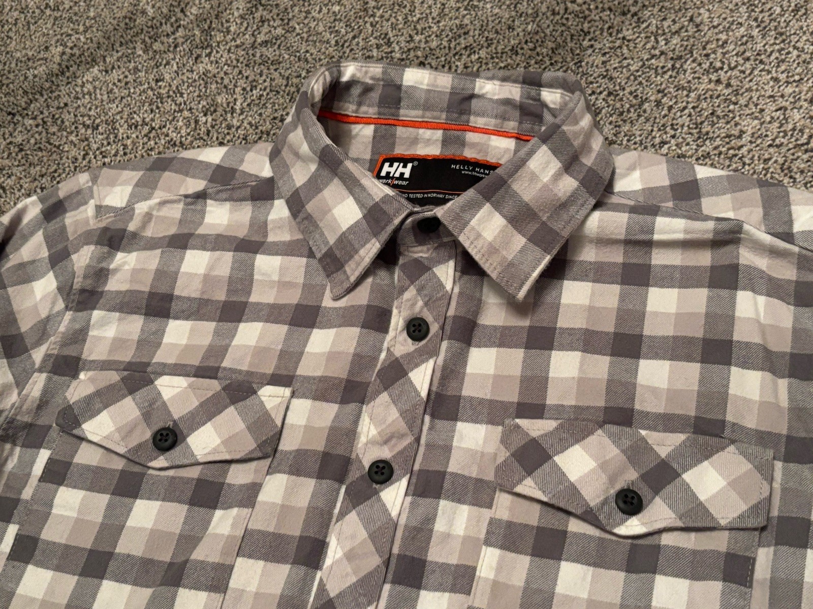 Helly Hansen Shirt Mens Medium Gray Elbow Pads Workwear Flannel Shirt