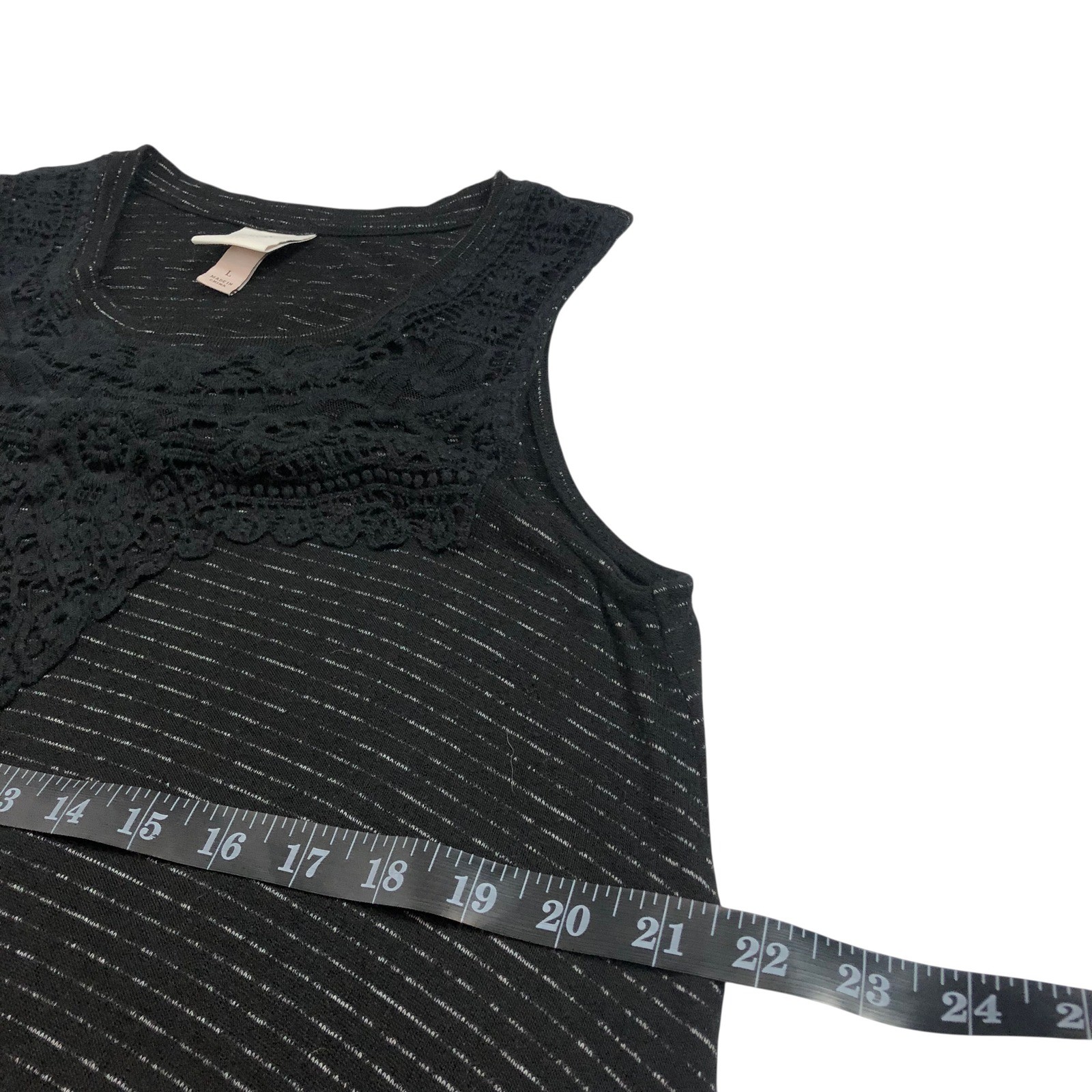 Knox Rose Black Crochet Lace Trim Knit Asymmetric Tunic Tank Top Large Boho