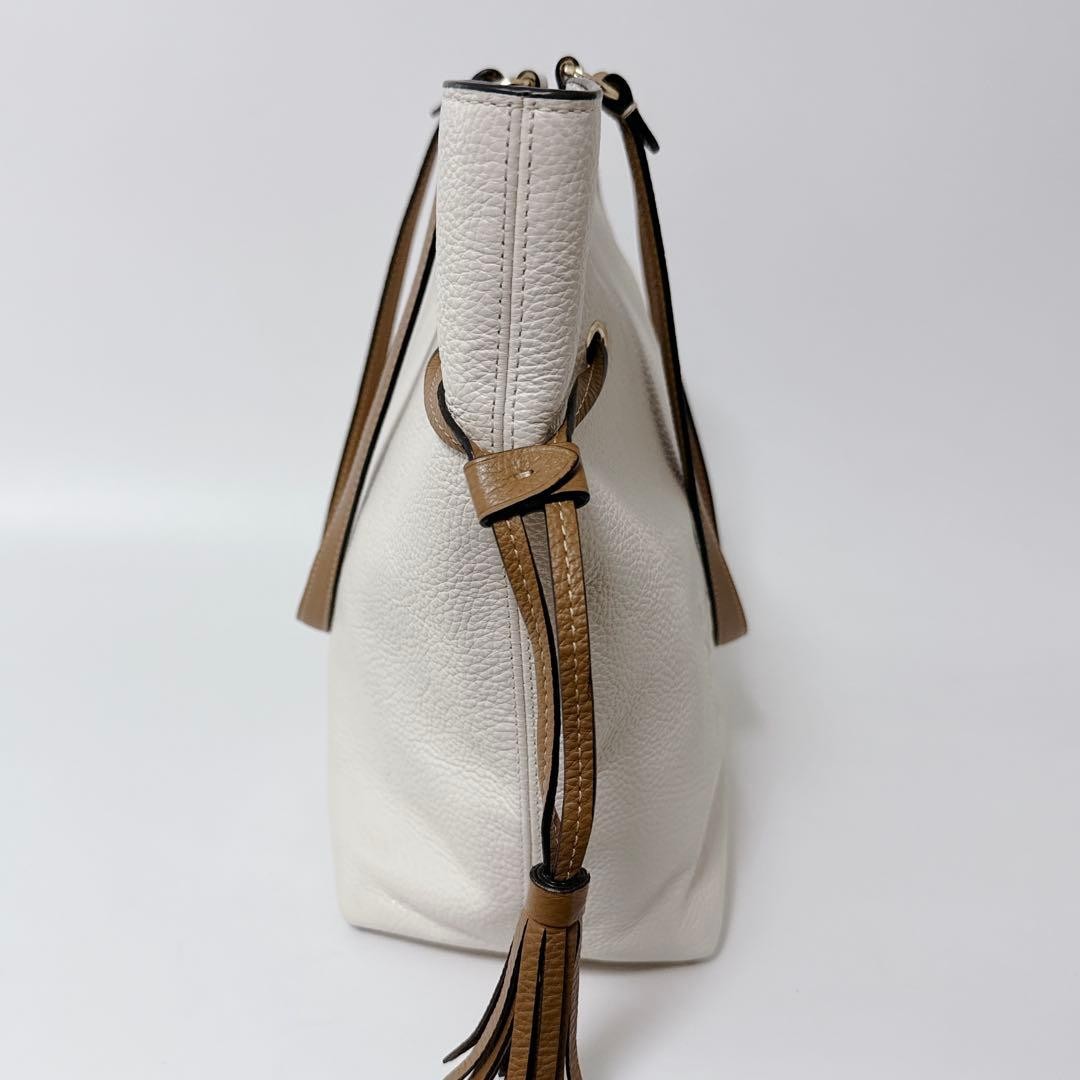 COACH Andy CA165 White Leather Tote Shoulder Bag Carriage Logo Tassel Auth