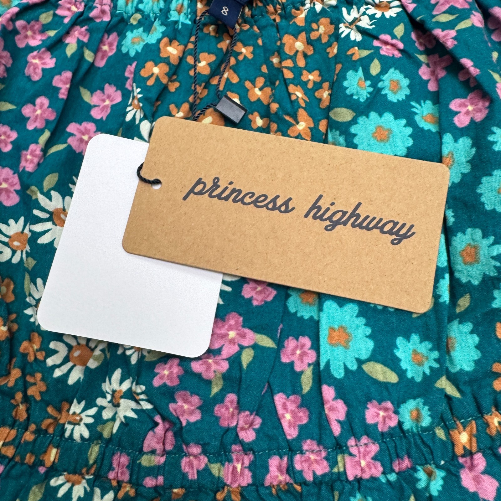 Princess Highway Teal Wendy Floral Mini Dress Womens 8 Blue Puff Sleeve Boho NWT
