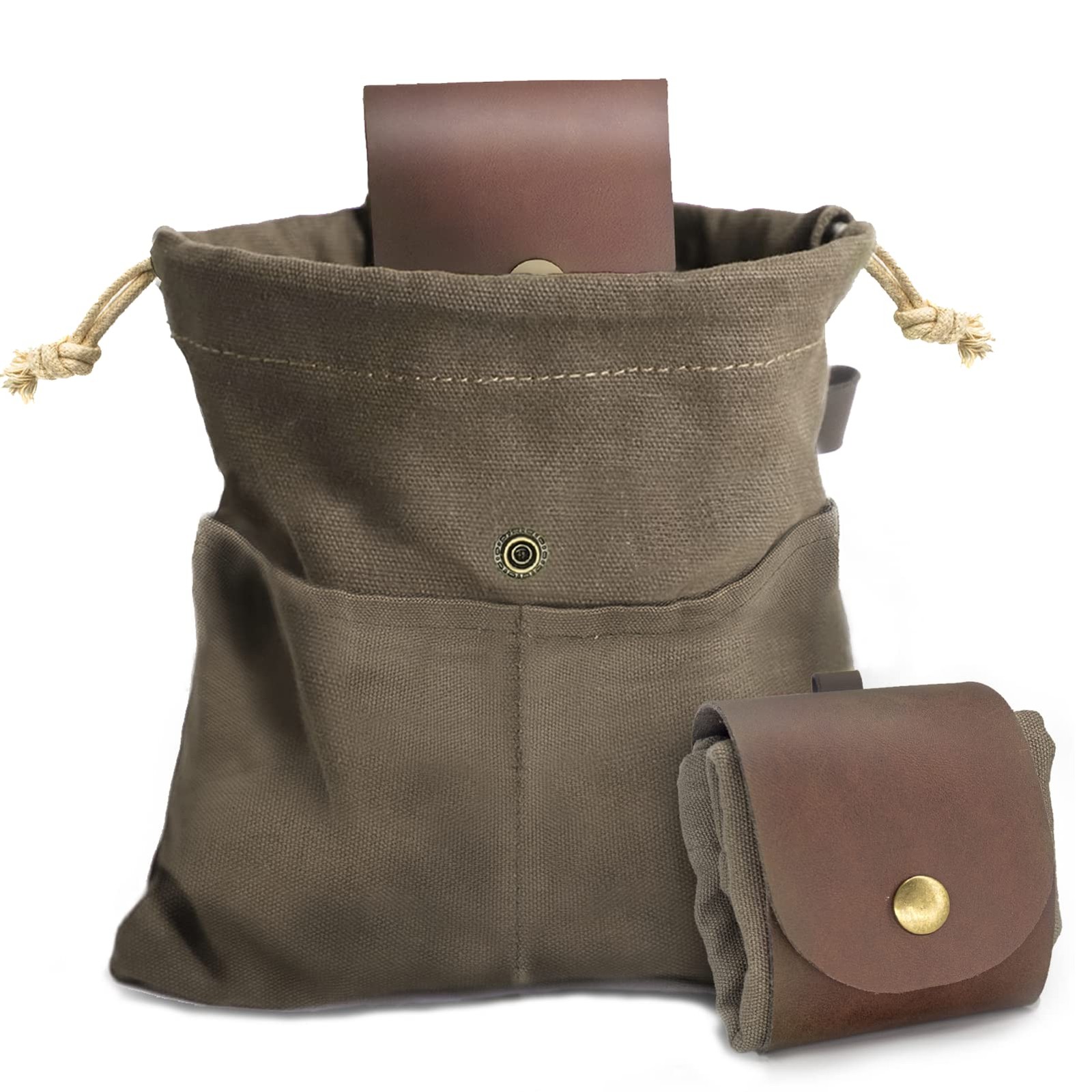 Foraging Pouch Leather Canvas Collapsible Bag Water Resistant Outdoor Camping…