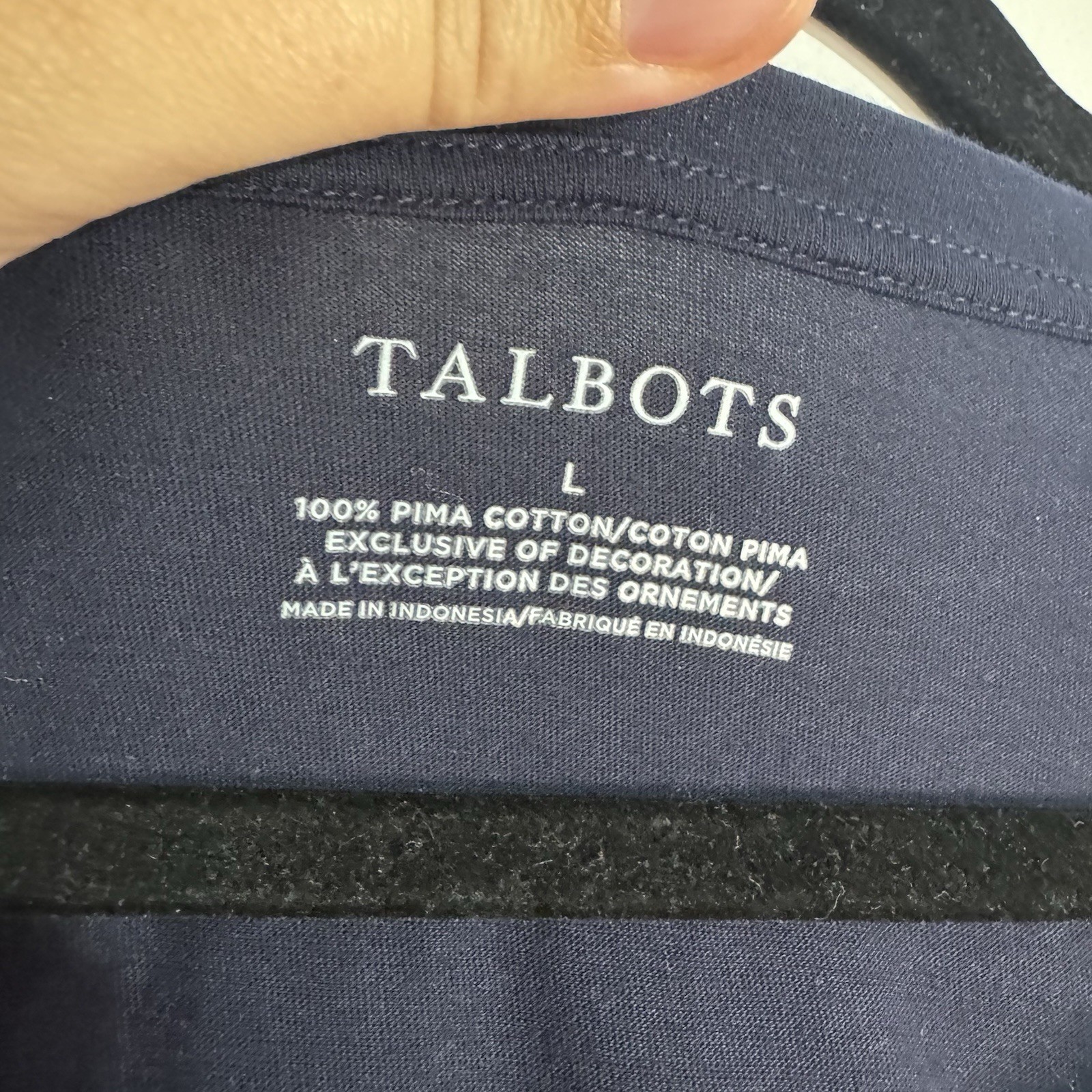 Talbots Pima Cotton Navy Blue Side Tie Stripe Hem Top Women’s Large