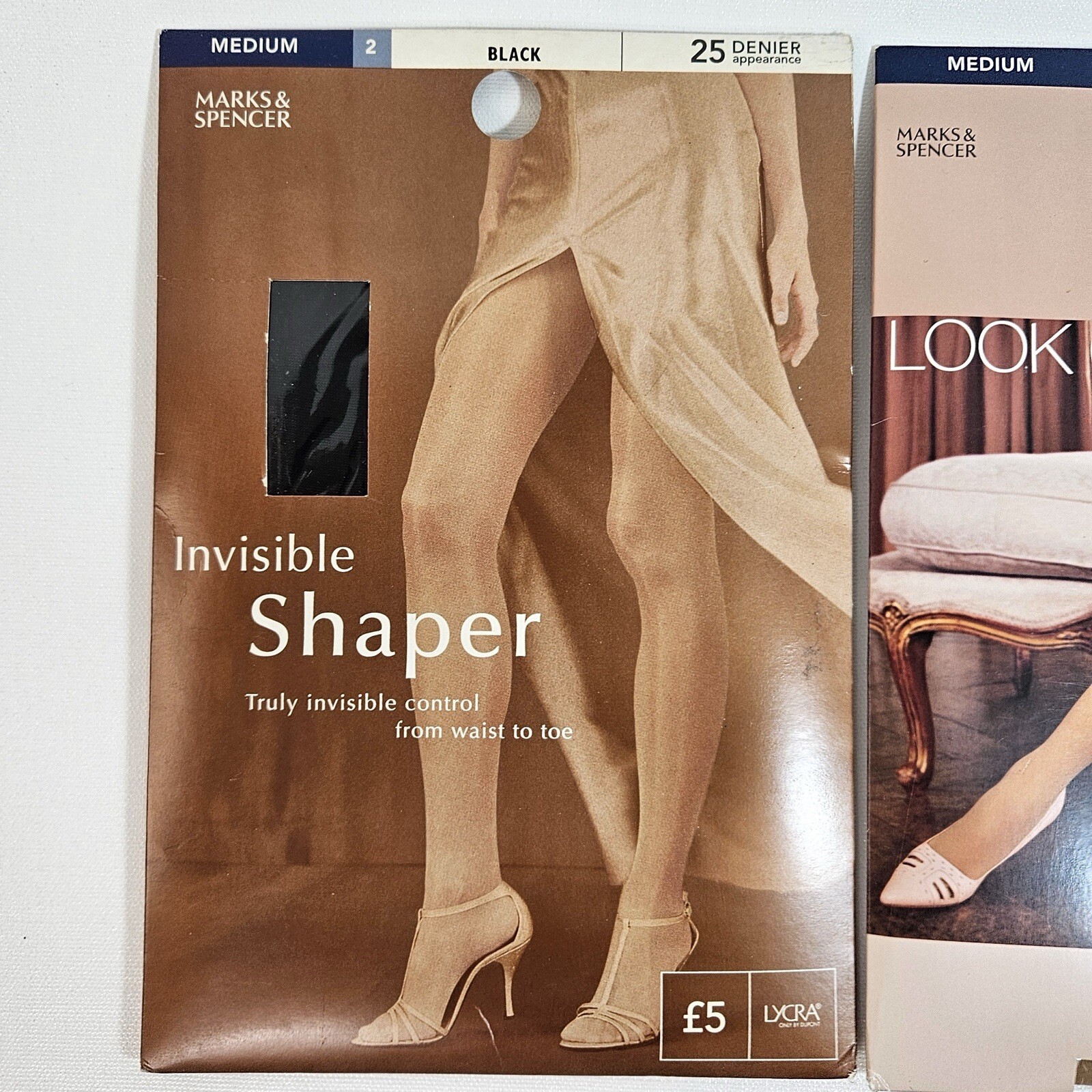2 MARKS & SPENCER Invisible Shaper & Ultra 3D Tights Pantyhose Black/Tan MEDIUM