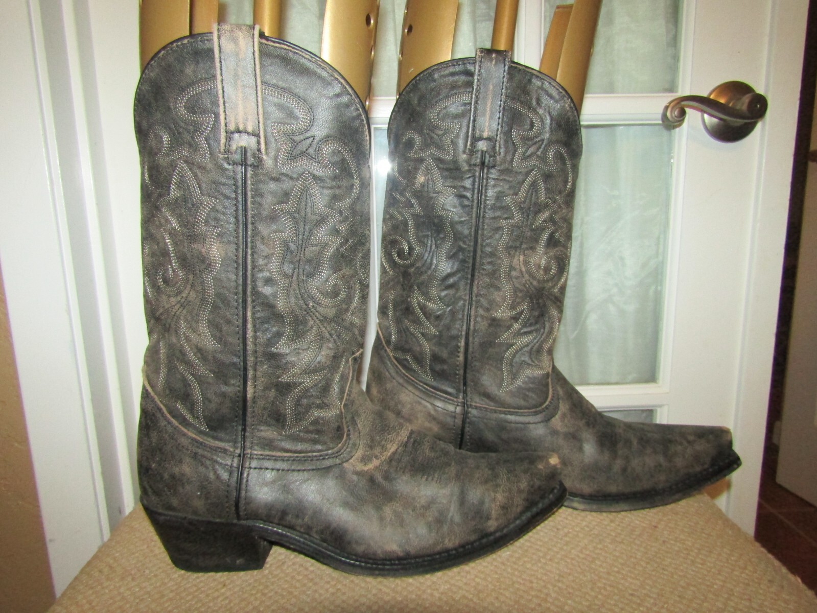 Rockin Country RC6020 Mens 8.5 EW Black Brown Distressed Leather Cowboy Boots