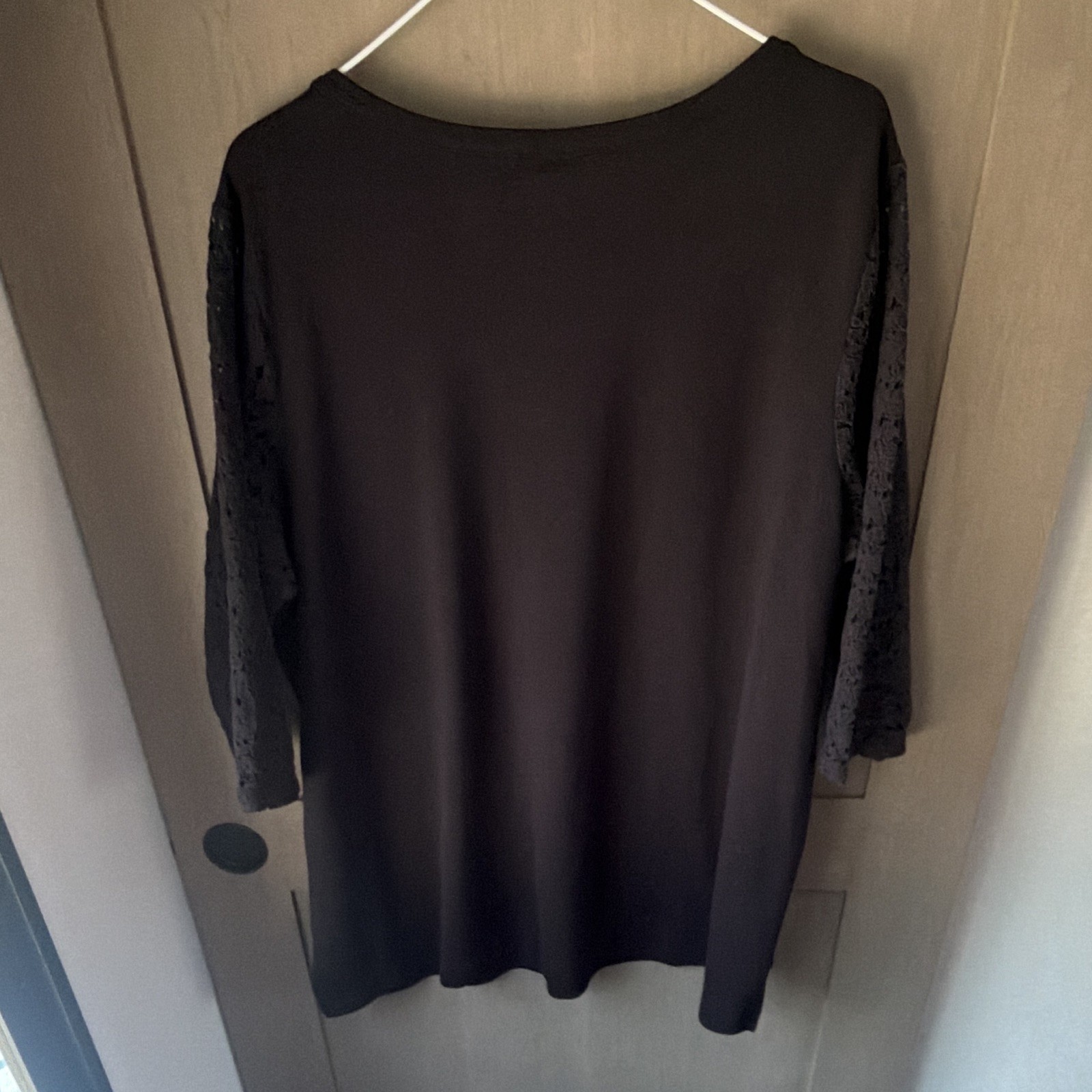 Lands’ End Women’s 2X Plus Black Solid V-Neck 3/4 Sleeve Lace Pullover Blouse