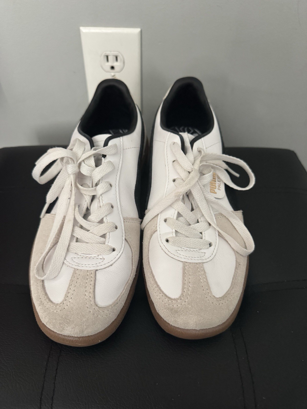 PUMA Palermo White/Vapor Grey/Gum Low Top Lace-Up Leather Sneakers 397647-01