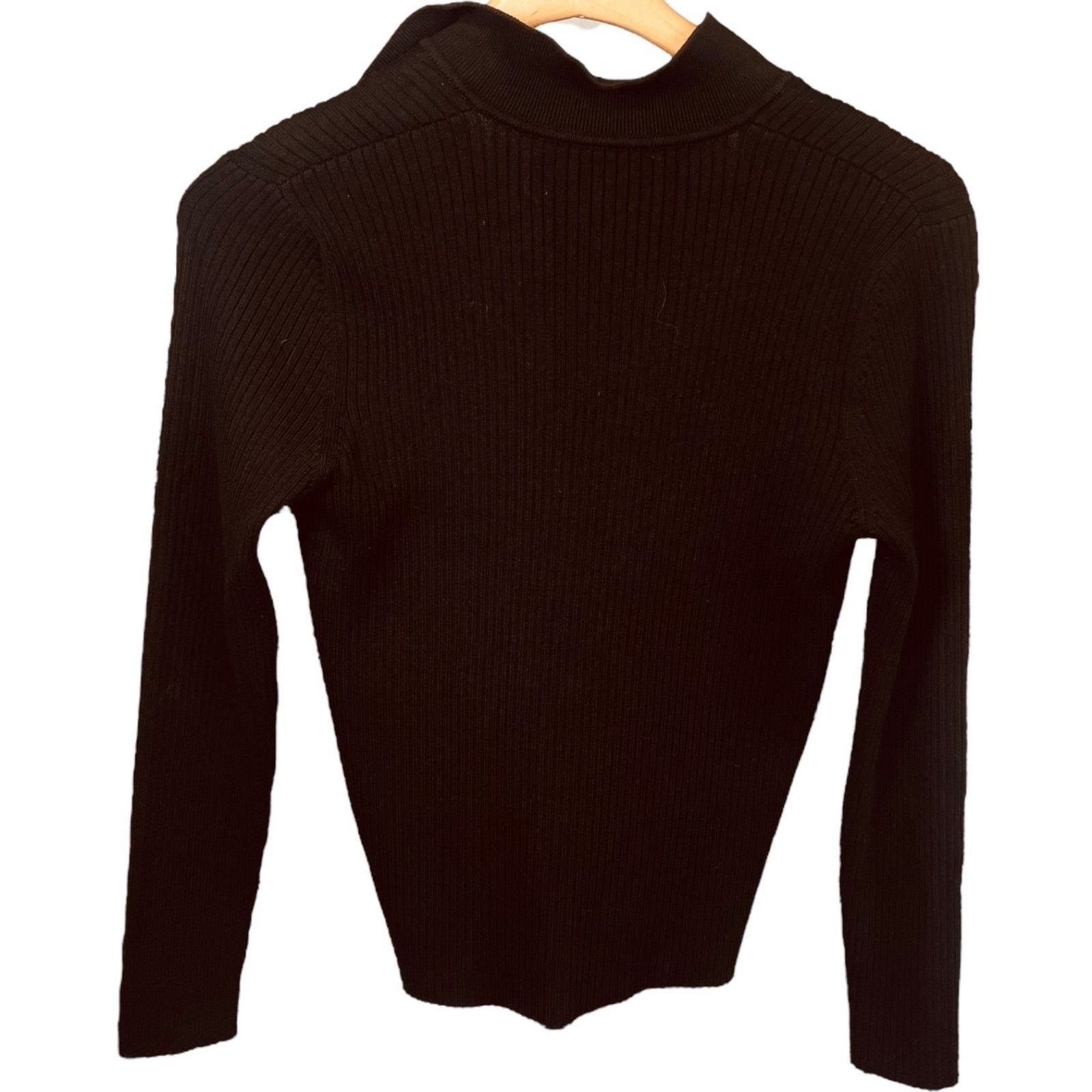 Ralph Lauren Black Ribbed Lace-Up V-Neck Cotton Sweater Size M EUC