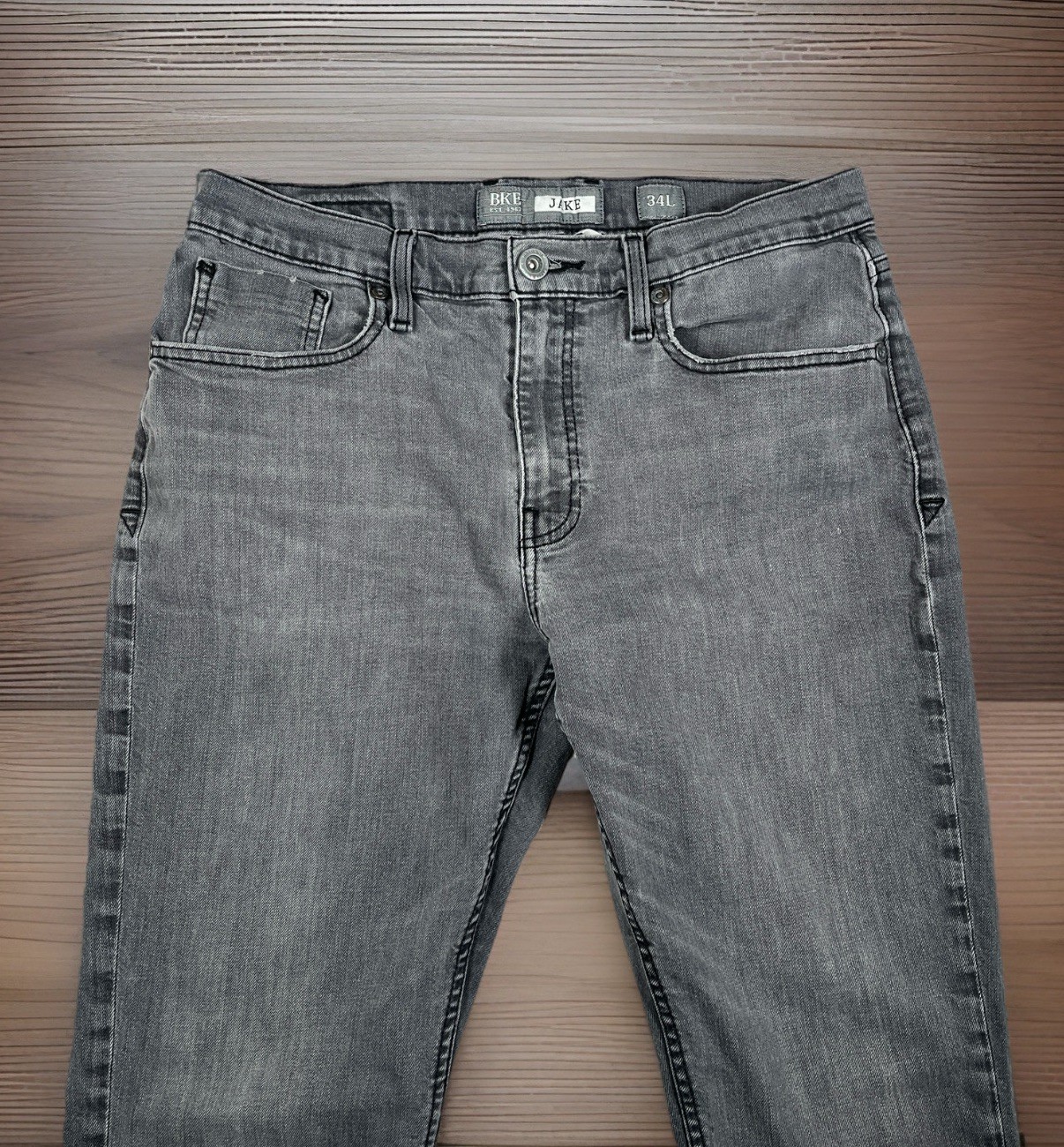 BKE Jake Jeans Mens 34×33 Straight Denim Gray Denim Stretch Medium Wash