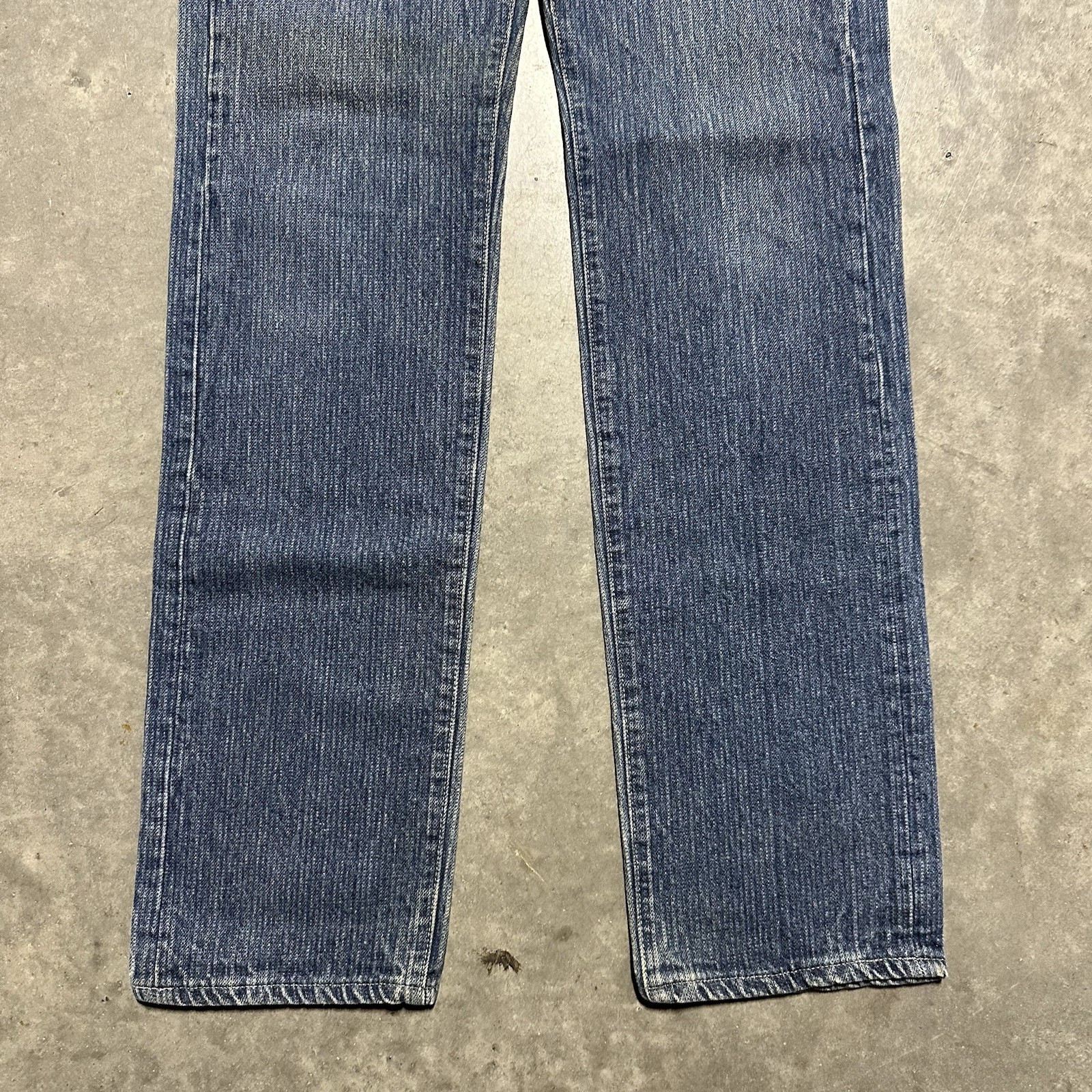 Vintage 80’s Levi’s 501 29×35 Wabash Pinstripe Blue Jeans Button Fly Made USA