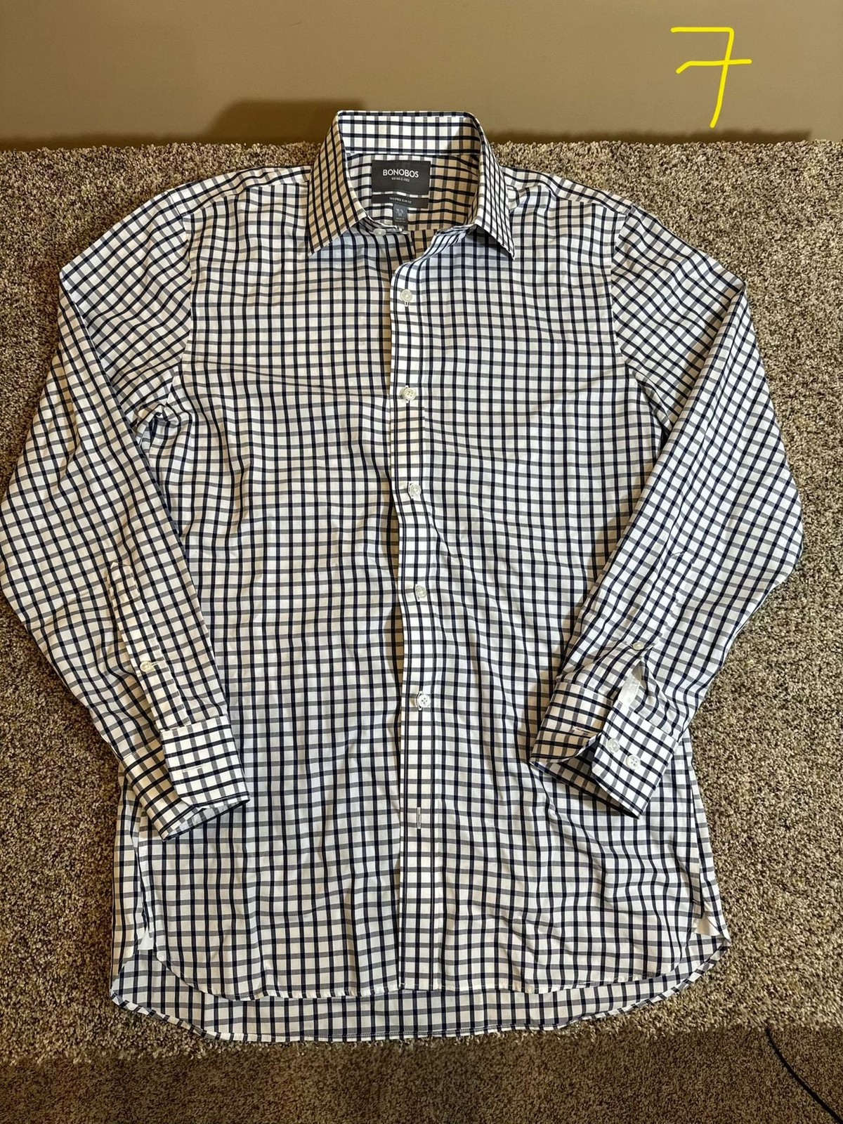 Bonobos Wrinkle-Free Tailored Slim Fit Navy and White Check Dress Shirt