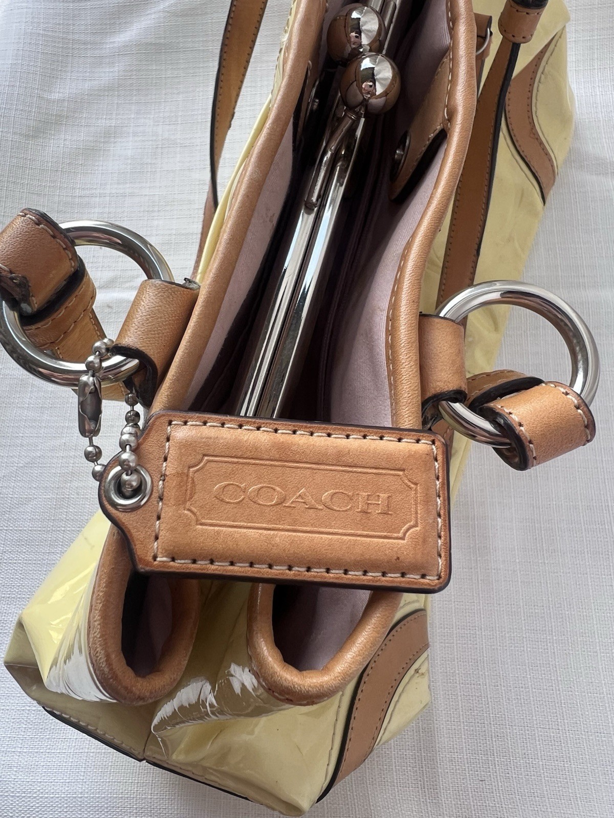 Coach Peyton Embossed Yellow Patent & tan Leather Bag, F23722