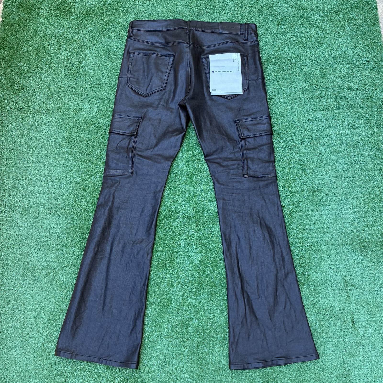 Purple Brand P004 Wax Coated Designer Cargo Jeans Button Fly Sz 33×32